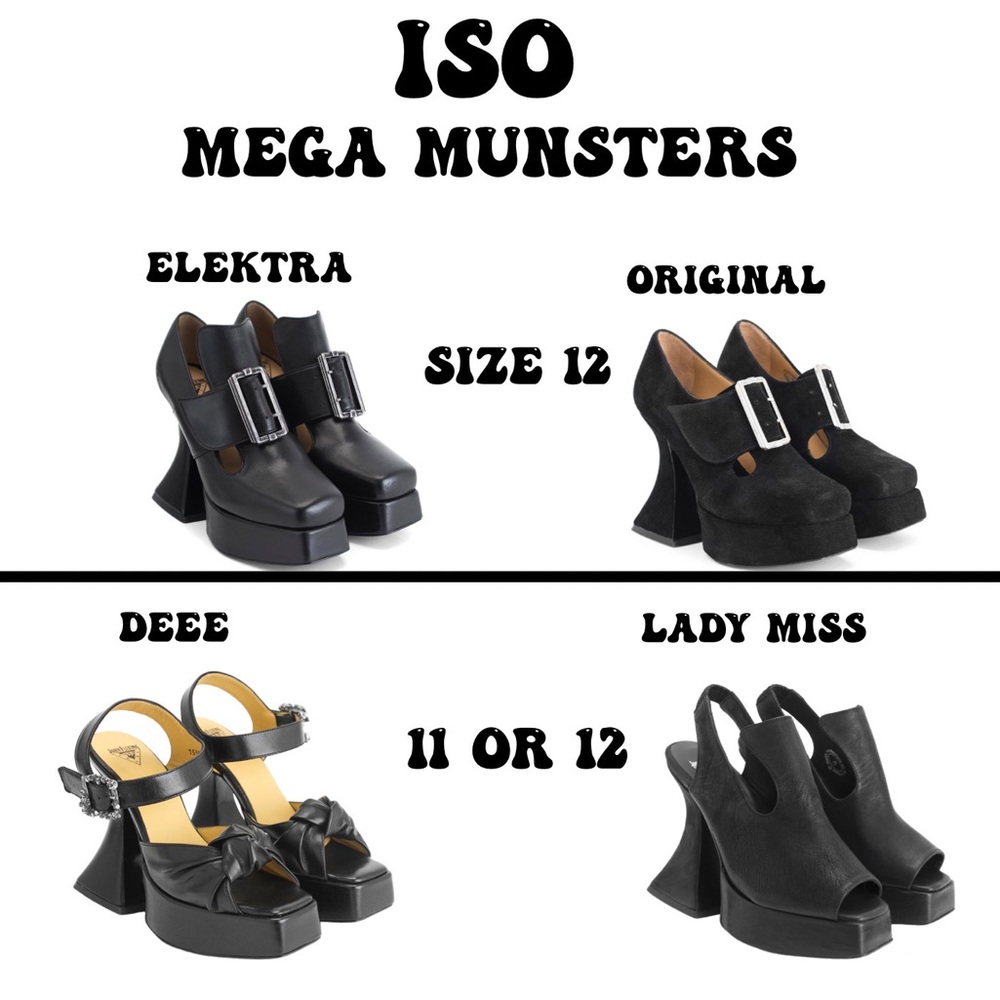 ISO John Fluevog Mega Munsters assorted style in black leather/suede